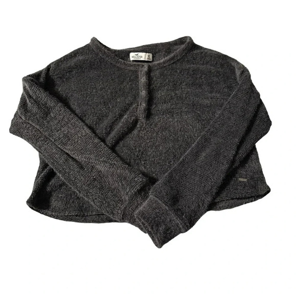 Hollister women's xs grey fuzzy cropped sweater - Picture 1 of 4
